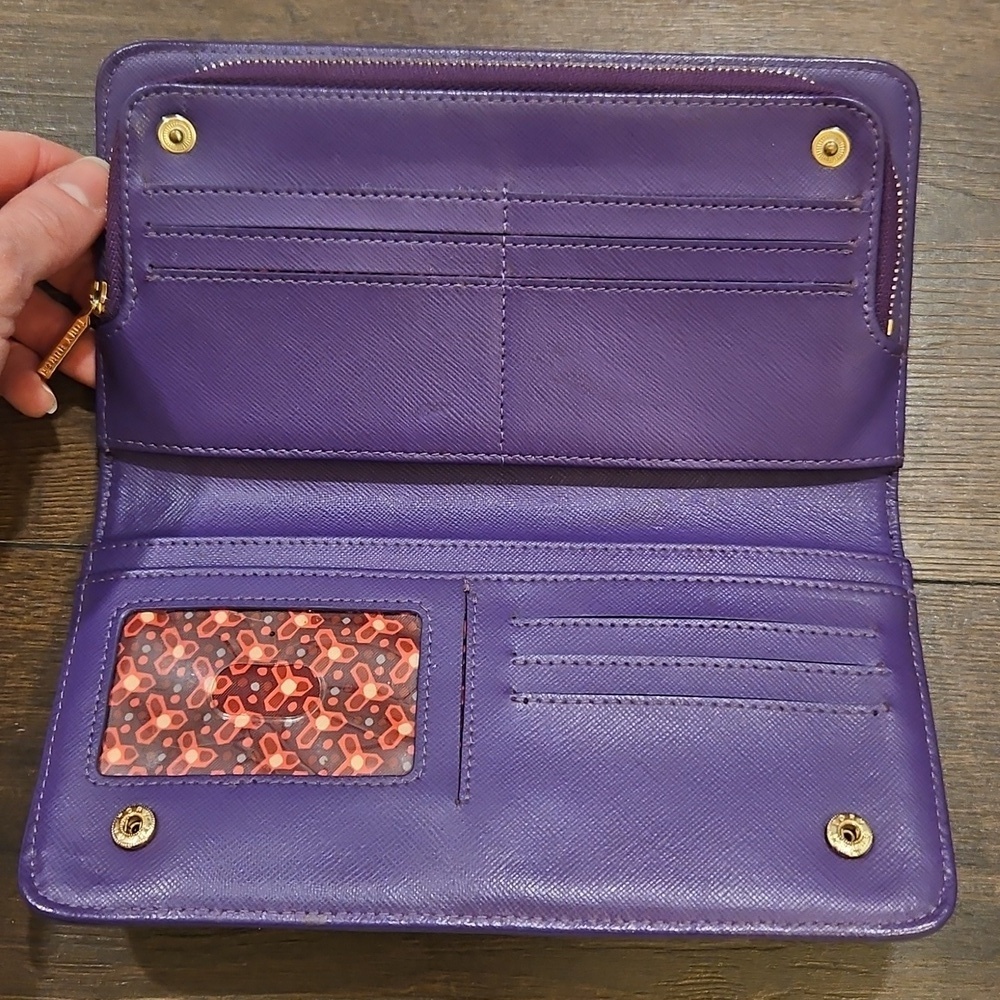 Tory Burch Long Dual Snap Purple Wallet + Chain & Branded Dustbag - Picture 14 of 16